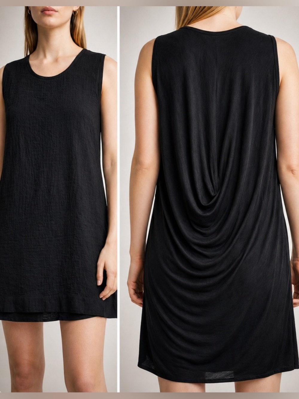 Helmut Lang Black Draped Back Dress Sleeveless Minimalist Shift quiet luxury
